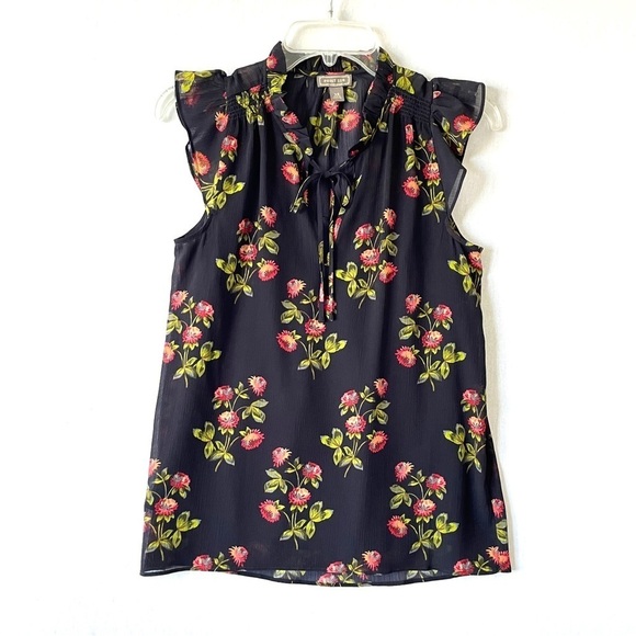 J. Crew Point Sur Floral Ruffle Cap Sleeve Blouse - Picture 1 of 9